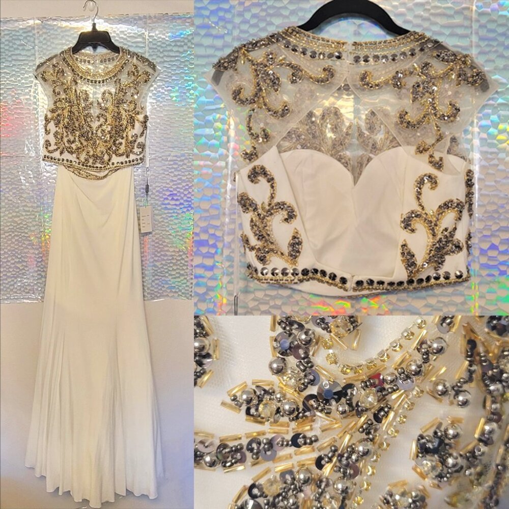 Ivory Beaded Sleeveless Crop Top and Maxi Flare Skirt by GIGI - Size 6
